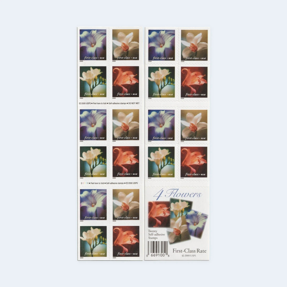 2000 USPS Flowers First-Class Stamps Booklet of 20