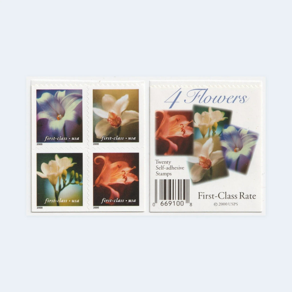 2000 USPS Flowers First-Class Stamps Booklet of 20