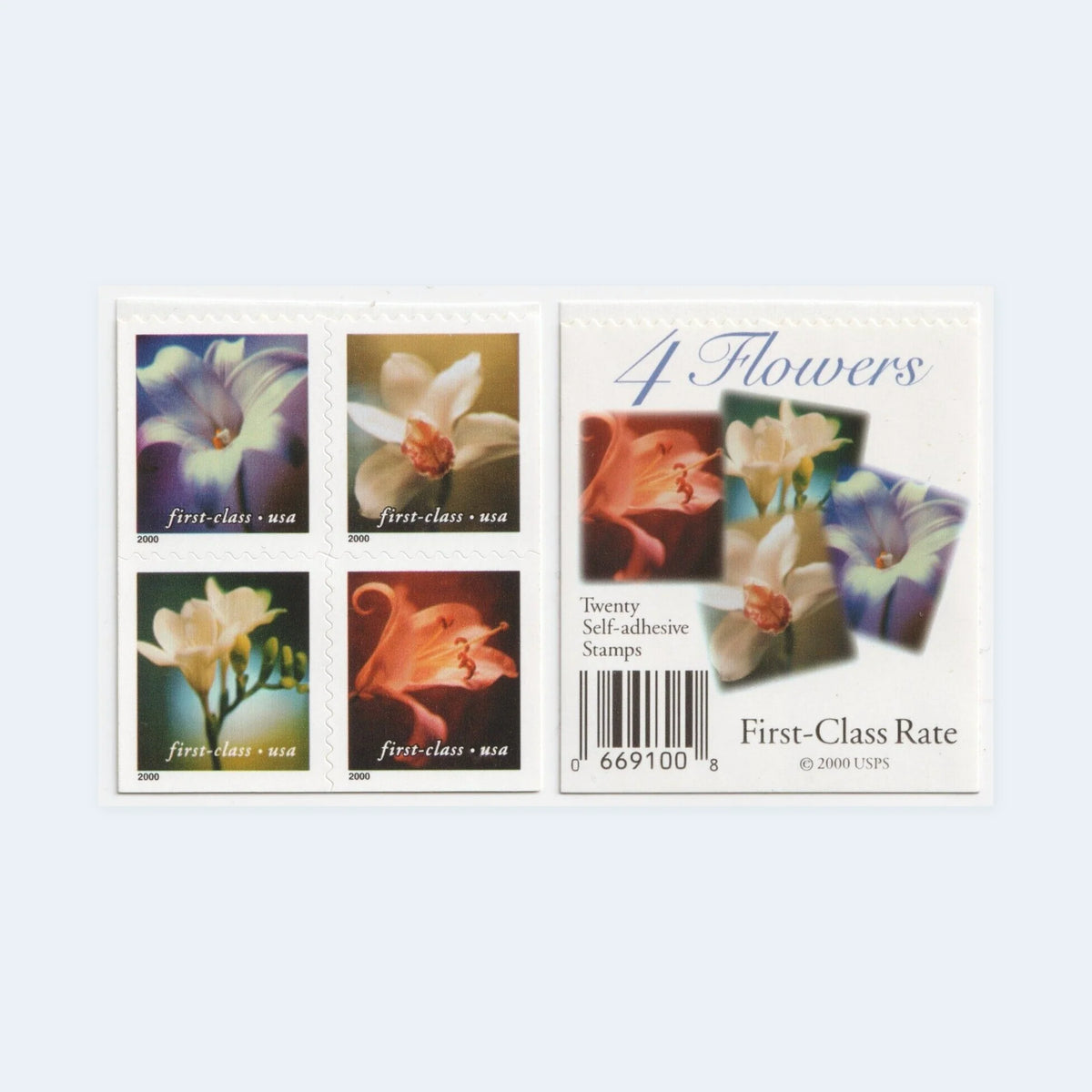 2000 USPS Flowers First-Class Stamps Booklet of 20