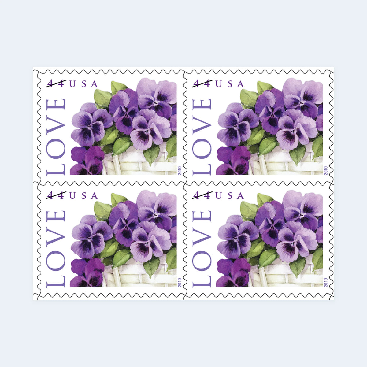 2010 USPS Love: Pansies in a Basket Stamps Pane of 20