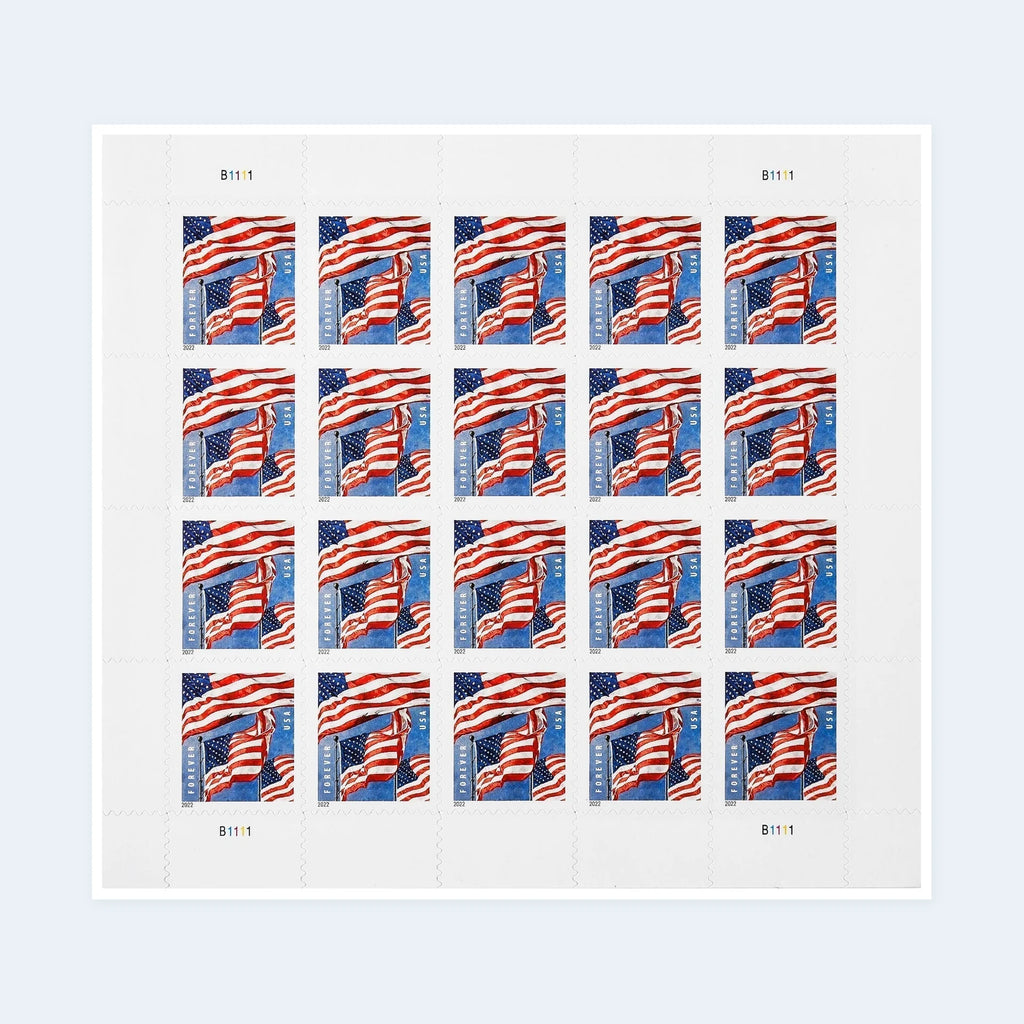 2022 USPS U.S. Flags Forever Stamps Pane of 20