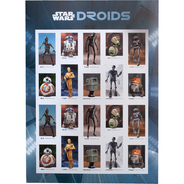 2021 USPS Star Wars Droids Forever Stamps Pane of 20 (10 Designs)