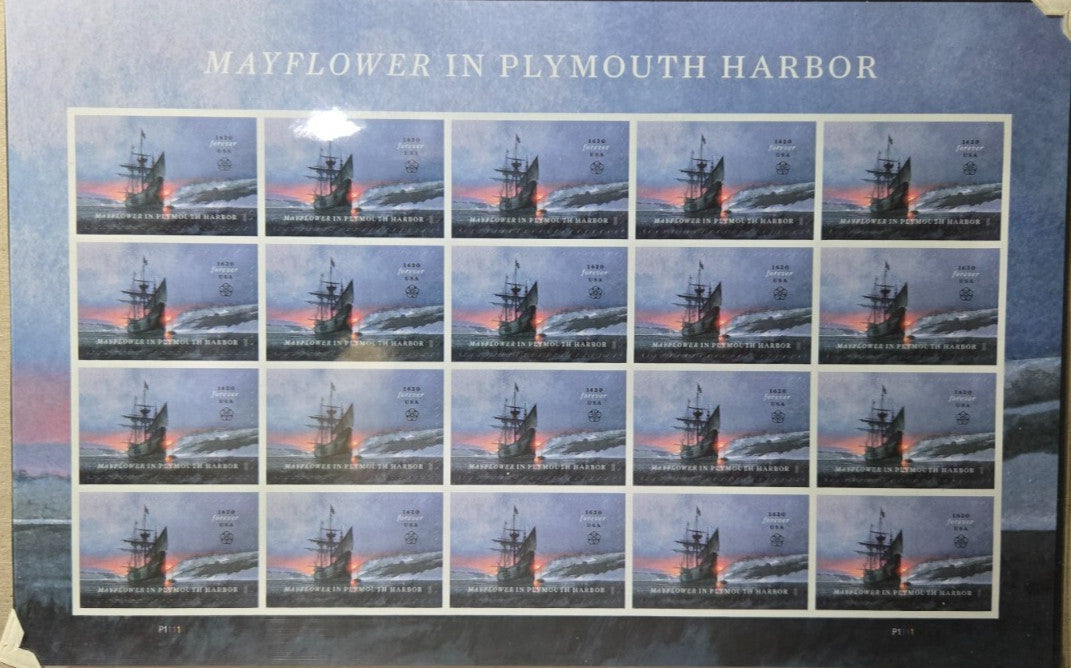 2020 USPS Mayflower in Plymouth Harbor Forever Stamps Pane of 20