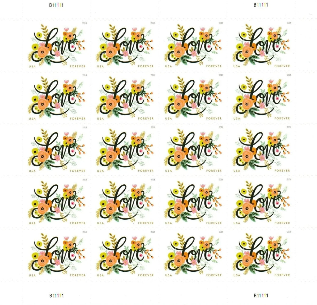 USPS 2018 Love Flourishes Forever Stamps Sheet of 20 - Mint (Scott #5255)