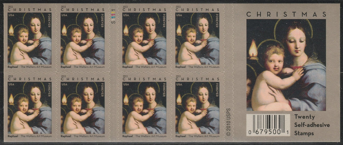 2011 USPS Christmas Madonna of the Candelabra by Raphael Forever Stamps Booklet of 20
