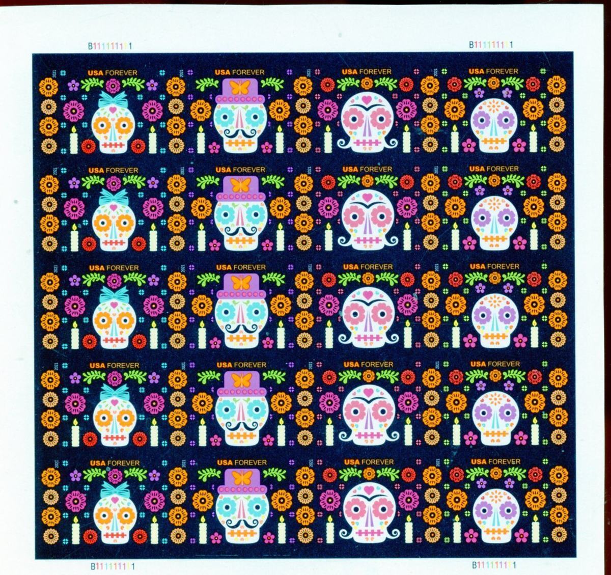 2021 USPS Day of the Dead Forever Stamps Pane of 20 (4 Designs)