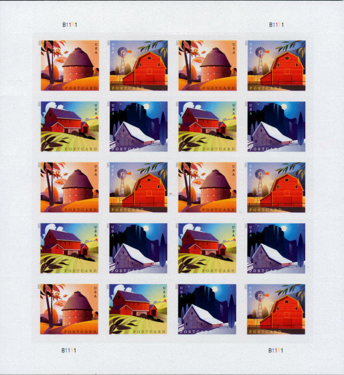 USPS Barns Postcard Stamps Sheet of 20