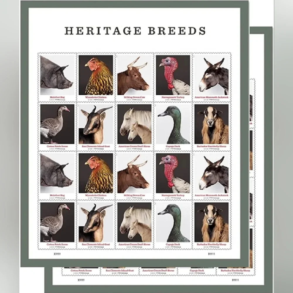 USPS 2021 Heritage Breeds Forever Stamps Sheet of 20 - Mint (10 Designs, Scott #5583-5592)