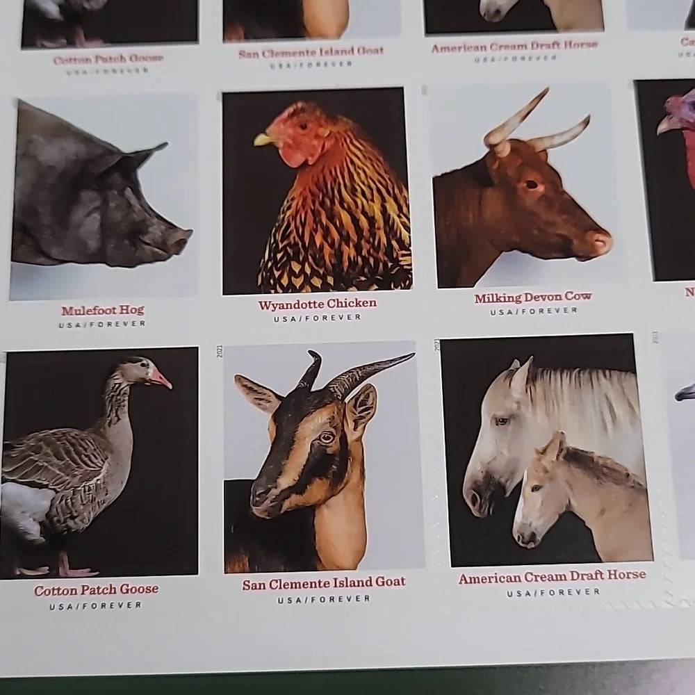 USPS 2021 Heritage Breeds Forever Stamps Sheet of 20 - Mint (10 Designs, Scott #5583-5592)