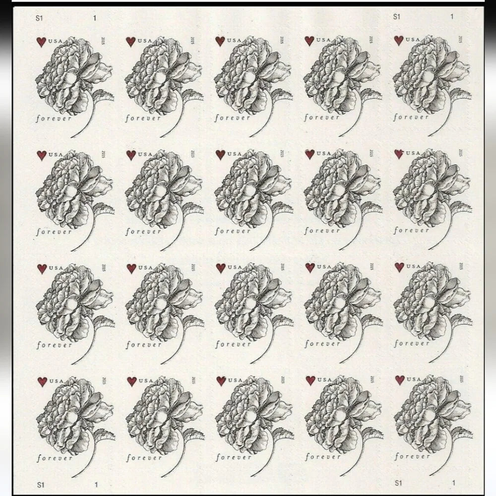 2015 USPS Vintage Rose Forever Stamps Pane of 20