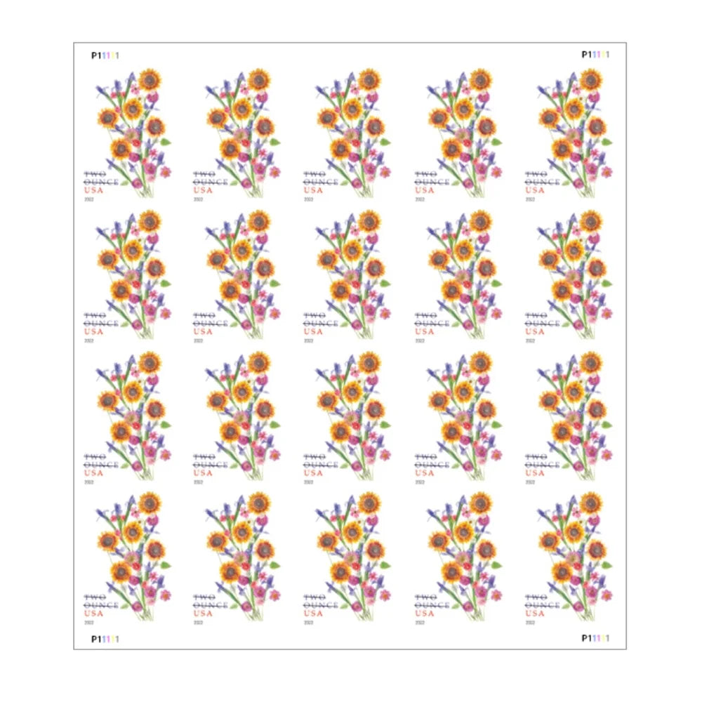 2022 USPS Sunflower Bouquet Two-Ounce Stamps Pane of 20