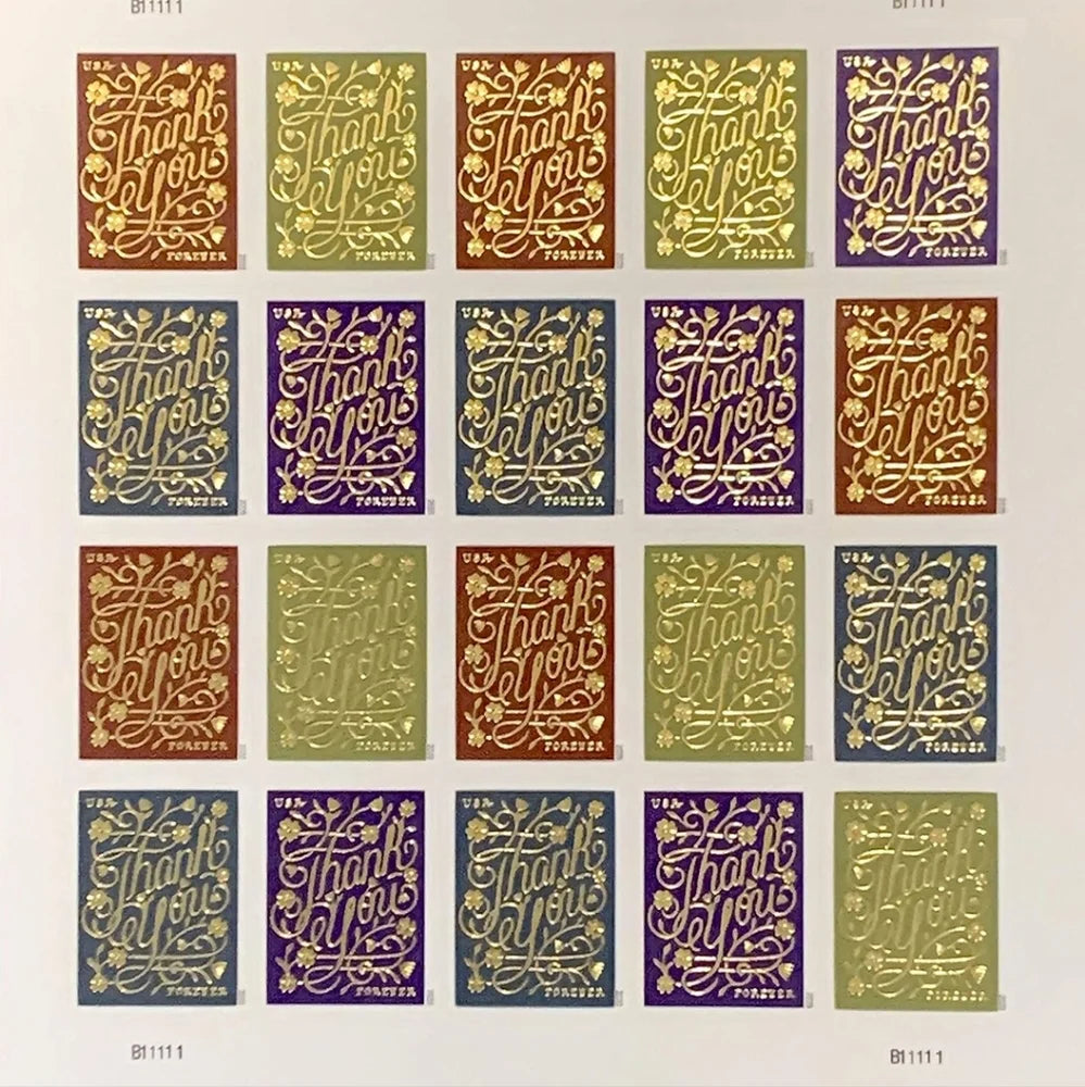 USPS 2020 Thank You Forever Stamps Sheet of 20 - Mint (4 Designs, Scott #5519-5522)