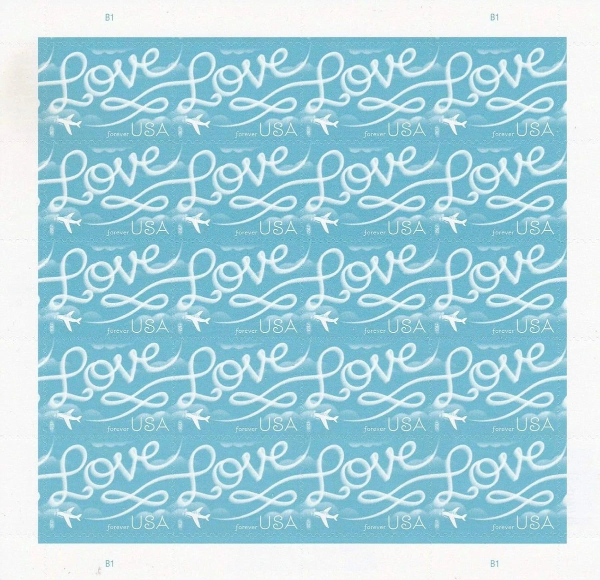 2017 USPS Love Skywriting Forever Stamps Pane of 20
