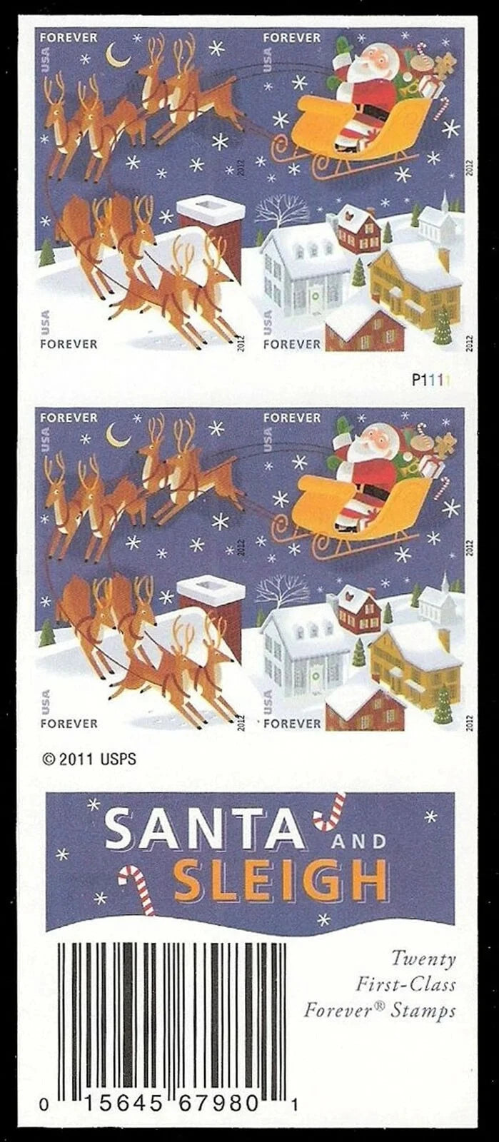 USPS Santa and Sleigh Forever Stamps Booklet of 20