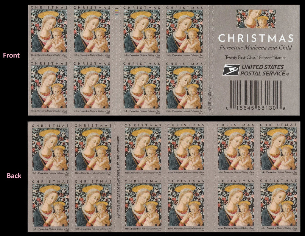 2016 USPS Florentine Madonna and Child Christmas Forever Stamps Booklet of 20