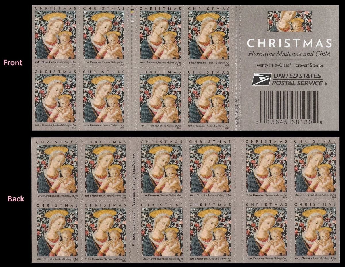2016 USPS Florentine Madonna and Child Christmas Forever Stamps Booklet of 20