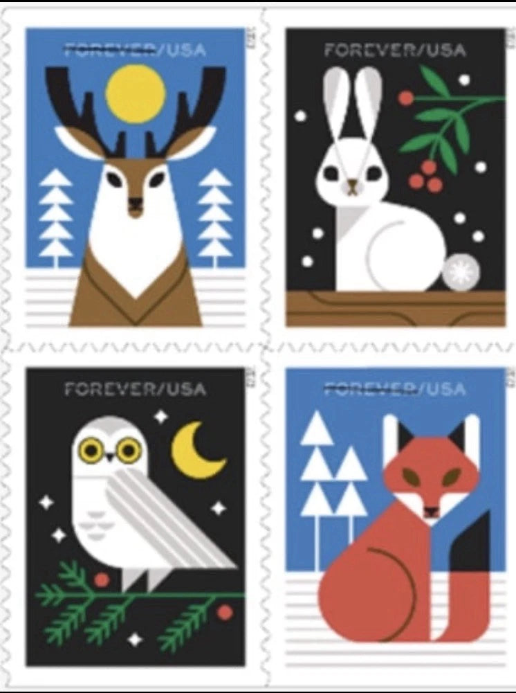 2023 USPS Winter Woodland Animals Forever Stamps Booklet of 20