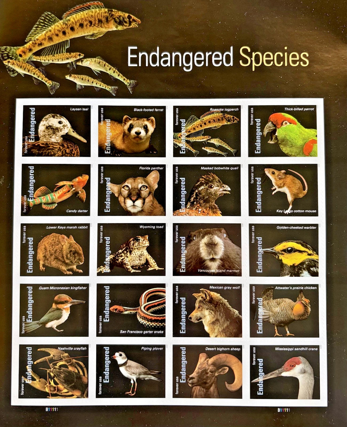 2023 USPS Endangered Species Forever Stamps Pane of 20
