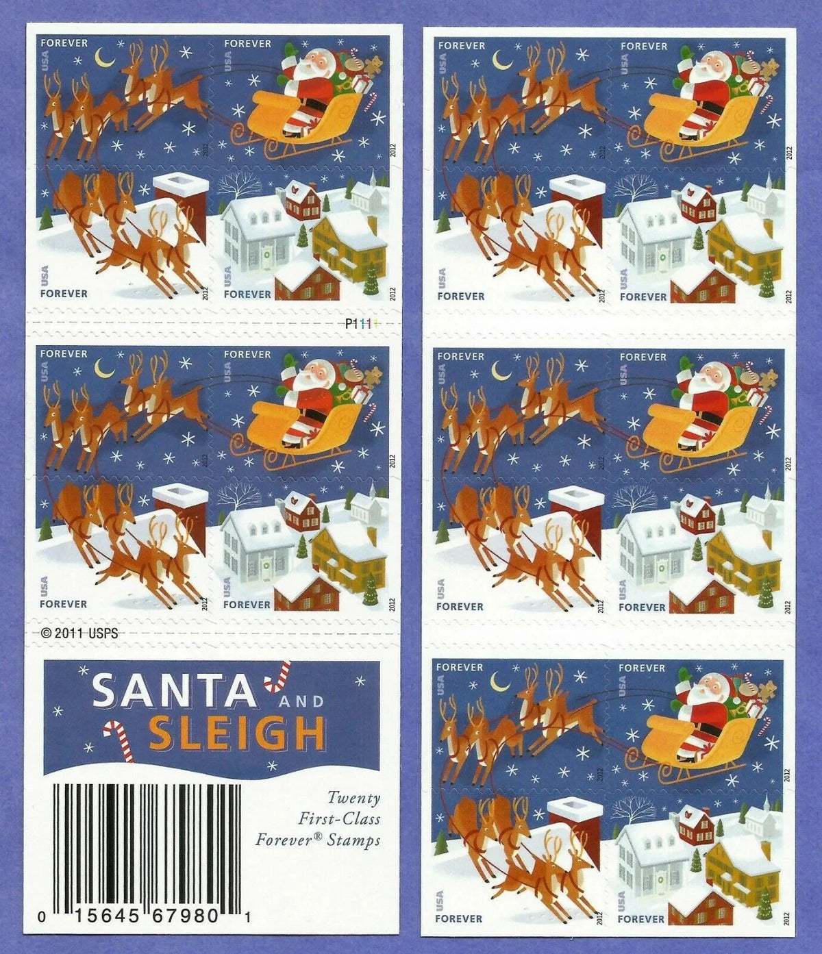 USPS Santa and Sleigh Forever Stamps Booklet of 20