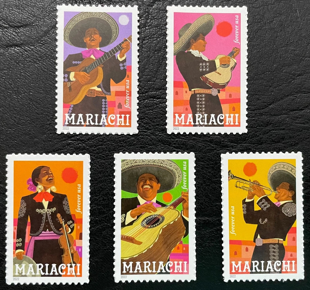 USPS 2022 Mariachi Forever Stamps Sheet of 20 - Mint (5 Designs, Scott #5703-5707)