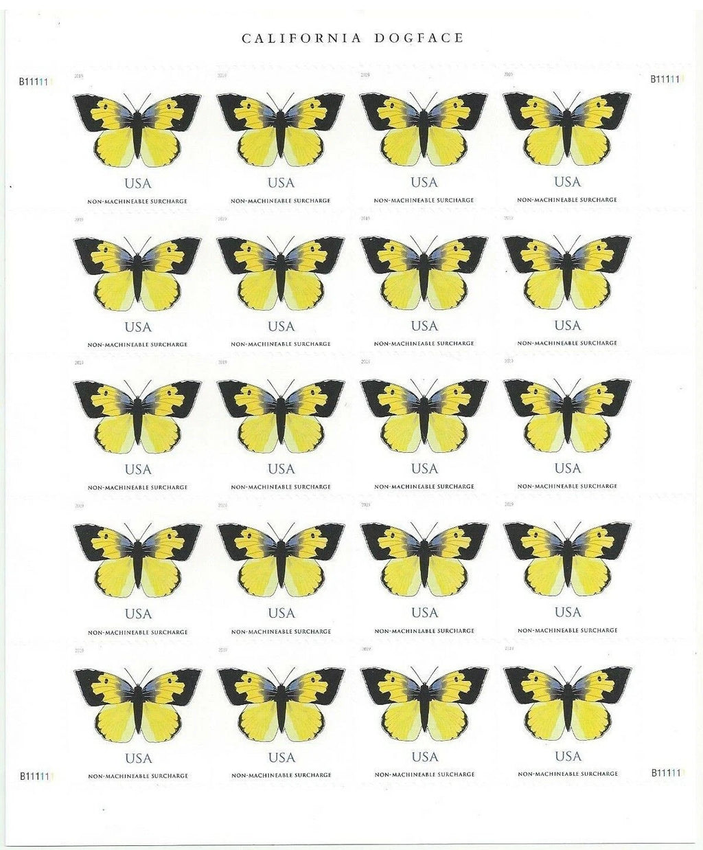 USPS California Dogface Butterfly Non-Machineable Stamps Sheet of 20