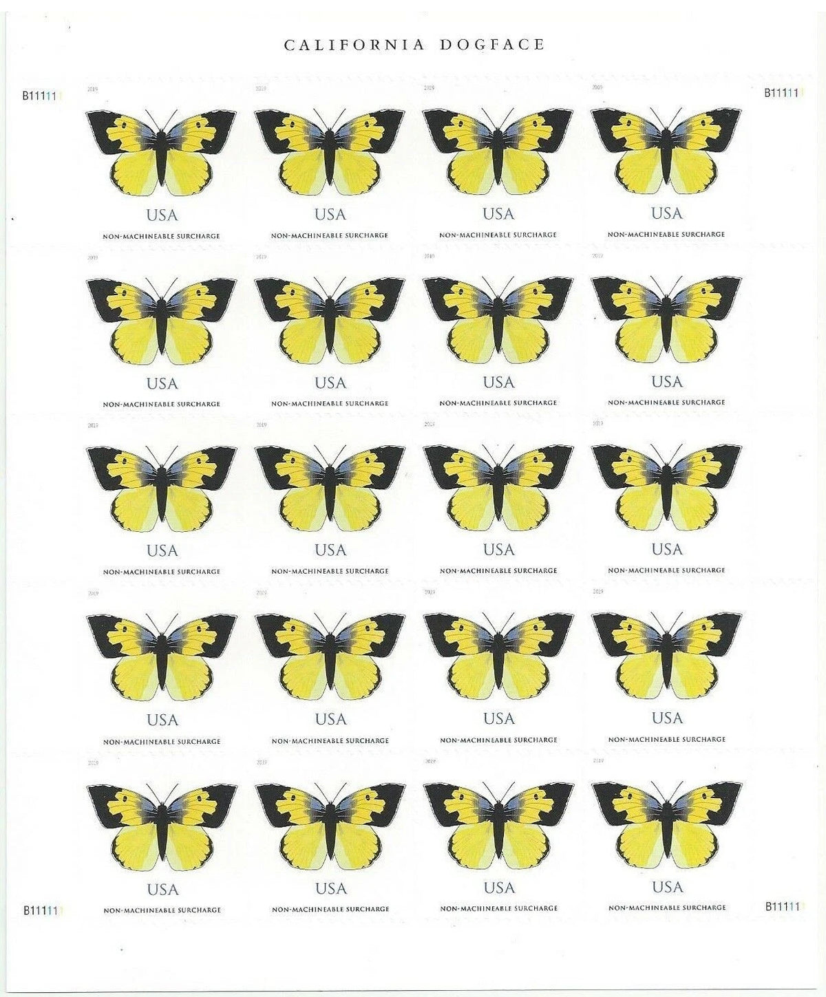 USPS California Dogface Butterfly Non-Machineable Stamps Sheet of 20