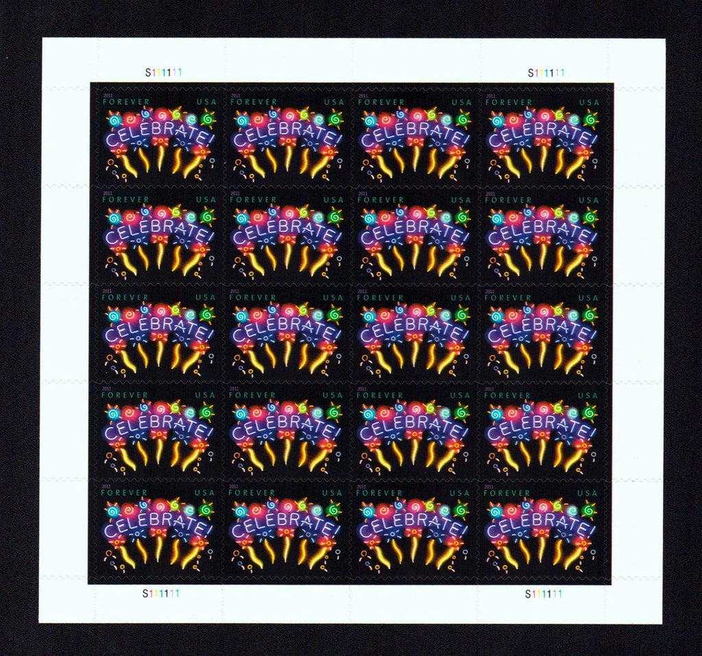 USPS Neon Celebrate! Forever Stamps Sheet of 20