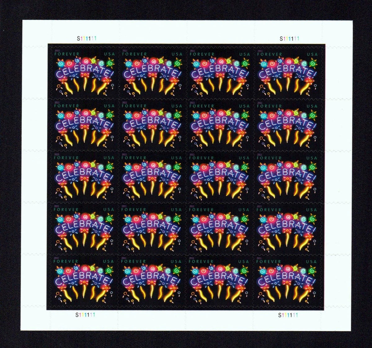 USPS Neon Celebrate! Forever Stamps Sheet of 20