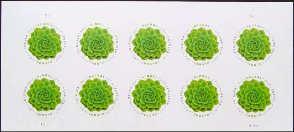 2017 USPS Green Succulent Global Forever Stamps Pane of 10