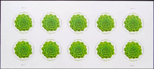 2017 USPS Green Succulent Global Forever Stamps Pane of 10