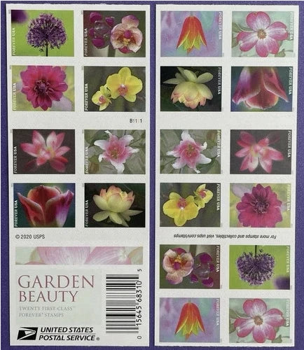 USPS 2021 Garden Beauty Forever Stamps Booklet of 20 - Mint (10 Designs, Scott #5558-5567)