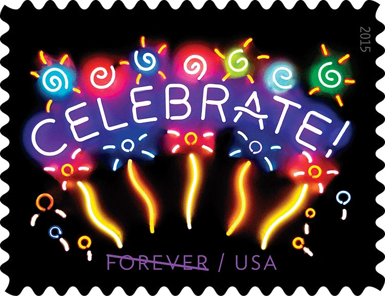 USPS Neon Celebrate! Forever Stamps Sheet of 20