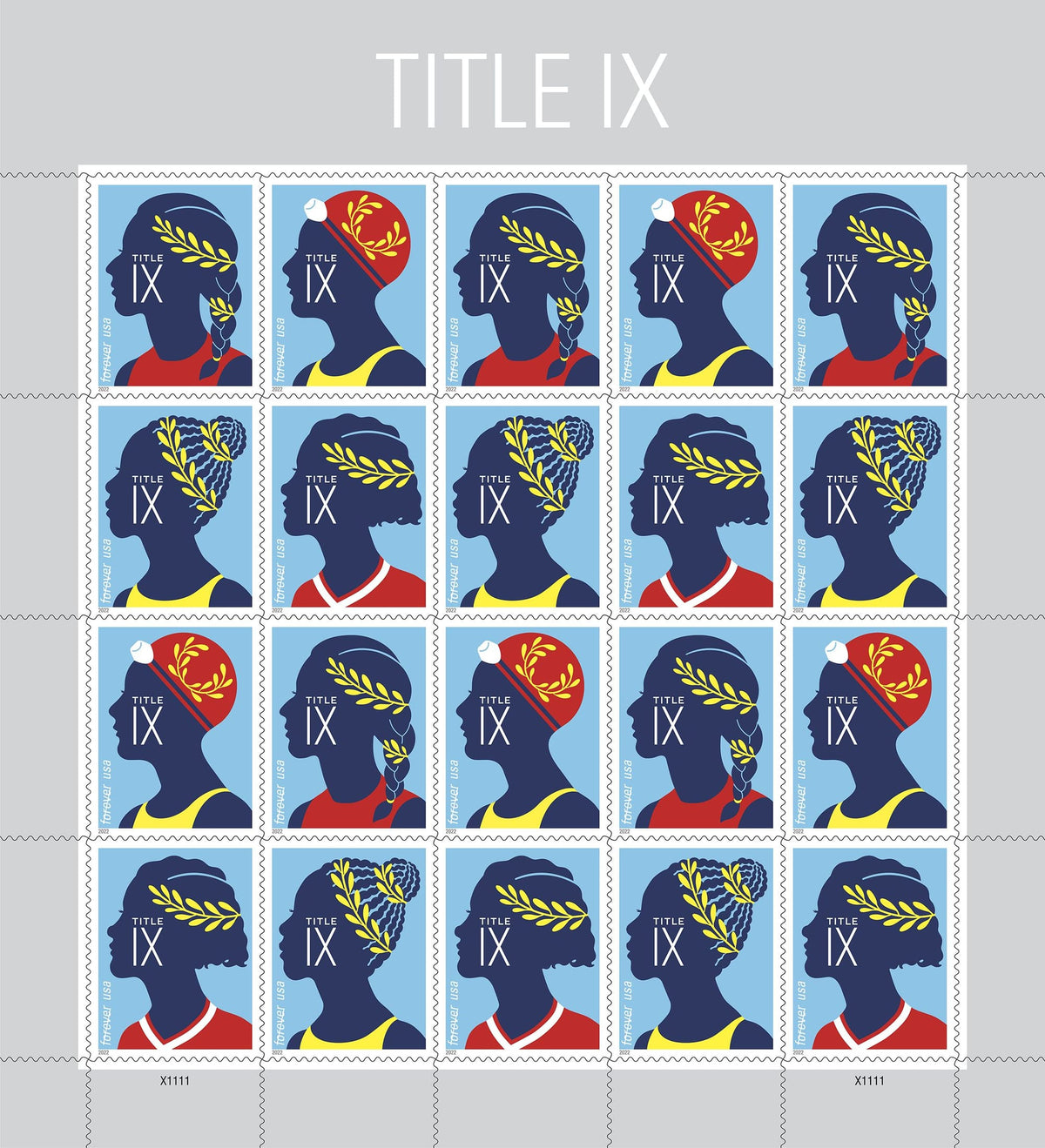 USPS 2022 Title IX Forever Stamps Sheet of 20 - Mint (4 Designs, Scott #5668-5671)