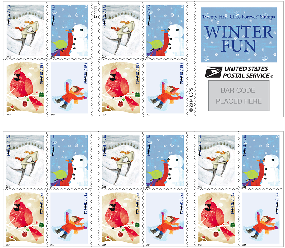 2014 USPS Winter Fun Forever Stamps Booklet of 20
